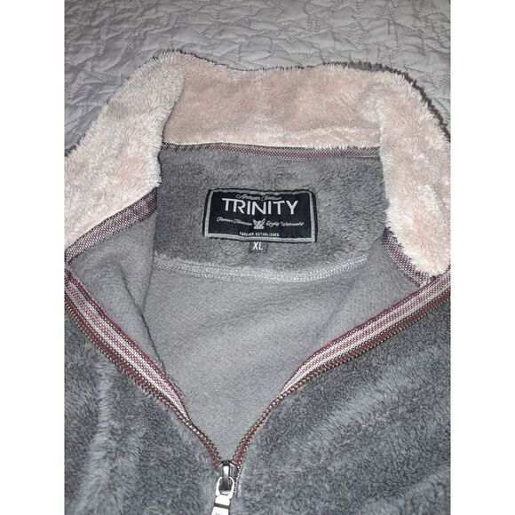 Trinity Mens Plush Fleece XL Pullover Dark Gray 1/4 Zip Long Sleeve Mock Neck - Picture 3 of 7